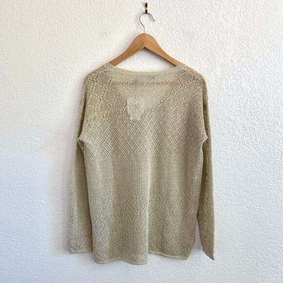 Tori Richard Metallic Gold Linen Blend Open Knit Tunic Sweater Small NWT - Picture 4 of 8
